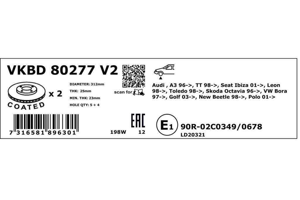 Discos de freno SKF ref. VKBD 80277 V2
